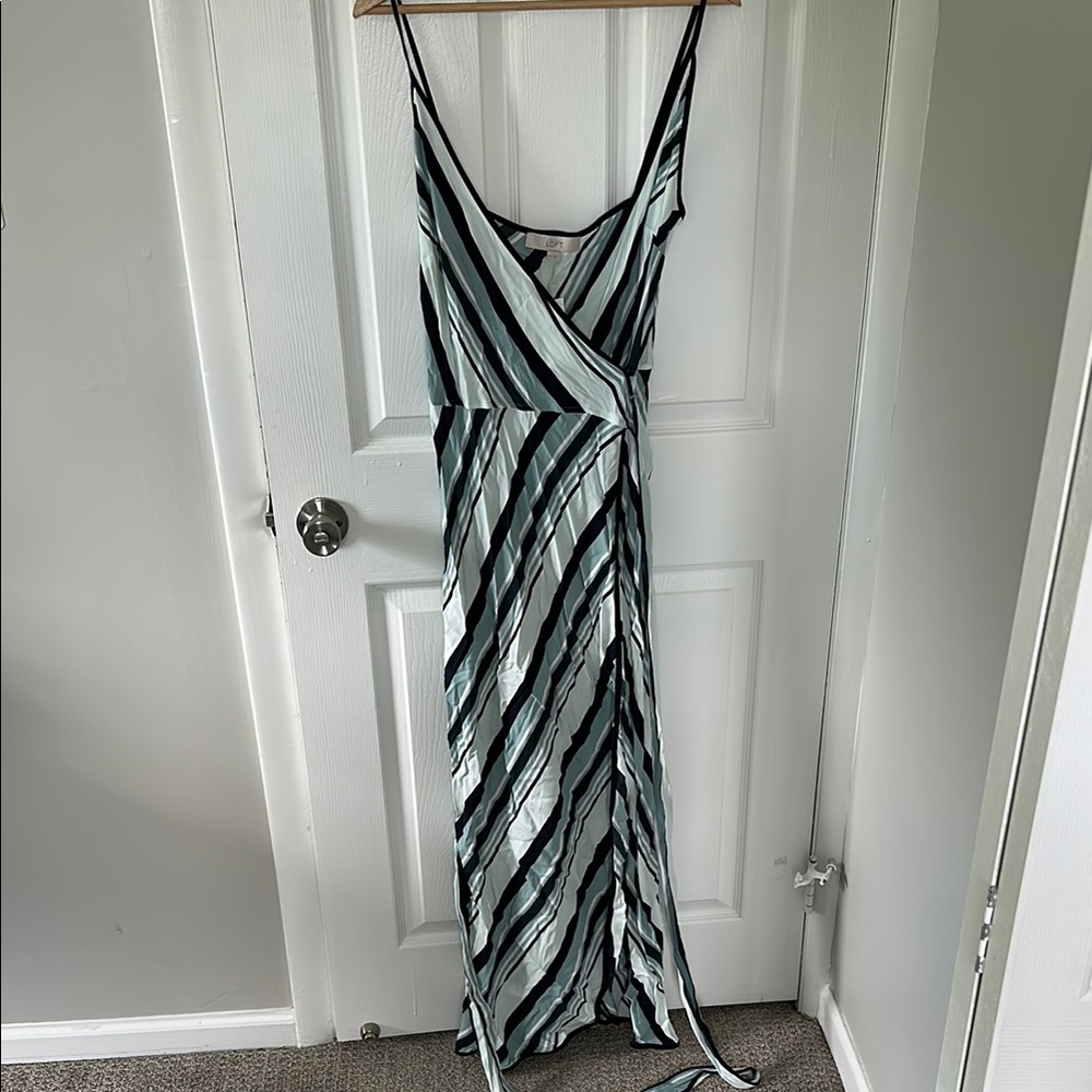 LOFT Black and White Spaghetti Strap Maxi Dress